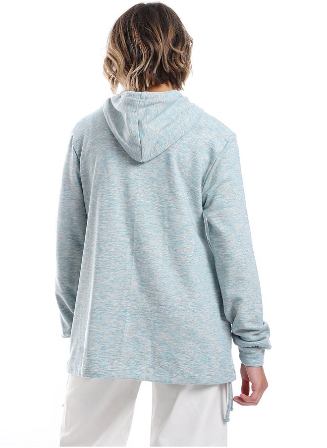 Andora - Self Pattern Side Adjustable Hoodie _ Turquoise & Grey - Image 1
