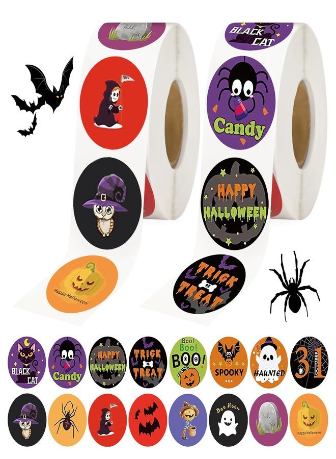 G2PLUS Halloween Stickers-1000PCS Halloween Gift Stickers 16 Designs Pumpkin Bat Spider Ghost Labels Sticker for Kids, 1.5 in Round Envelope Seals for Trick or Treat Party Favors - Image 1