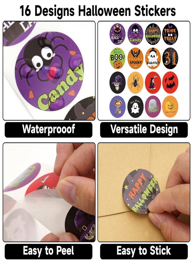 G2PLUS Halloween Stickers-1000PCS Halloween Gift Stickers 16 Designs Pumpkin Bat Spider Ghost Labels Sticker for Kids, 1.5 in Round Envelope Seals for Trick or Treat Party Favors - Image 3