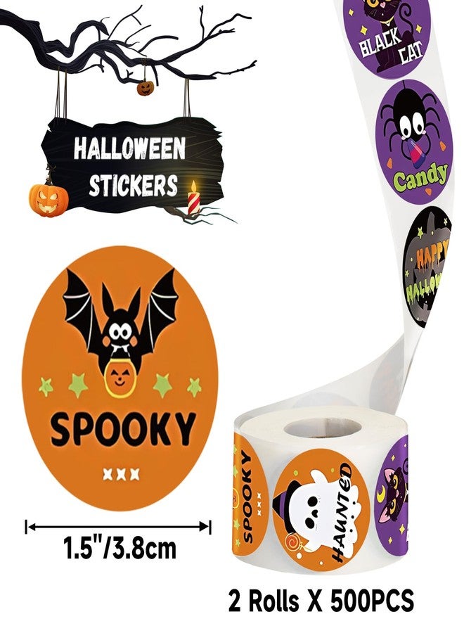 G2PLUS Halloween Stickers-1000PCS Halloween Gift Stickers 16 Designs Pumpkin Bat Spider Ghost Labels Sticker for Kids, 1.5 in Round Envelope Seals for Trick or Treat Party Favors - Image 2