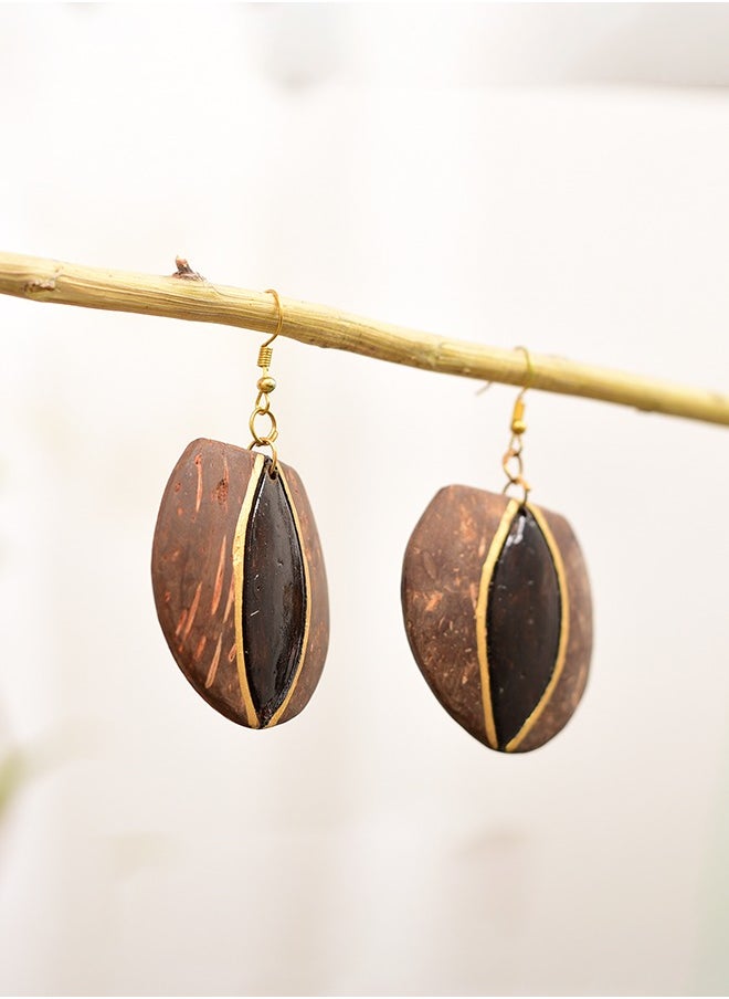 N & H Eco-friendly Handmade Jewellery Coconut Wooden Earrings Lightweight Hoopwire Earrings Bohemian Pendant Dangle Earrings Set  - Image 3