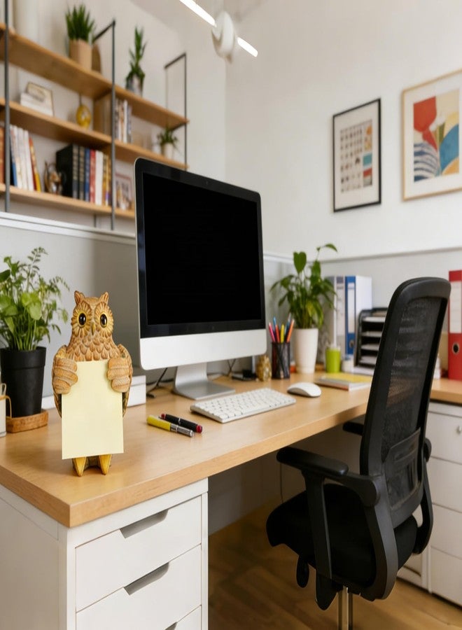 HORTIX Owl Pop-up Sticky Note Dispenser, Includes 1 Pad of 3x3 in Super Sticky Notes, 100 Sheets, Resin Cute Handmade Light Yellow Desk Holder for Office & Home - Image 4