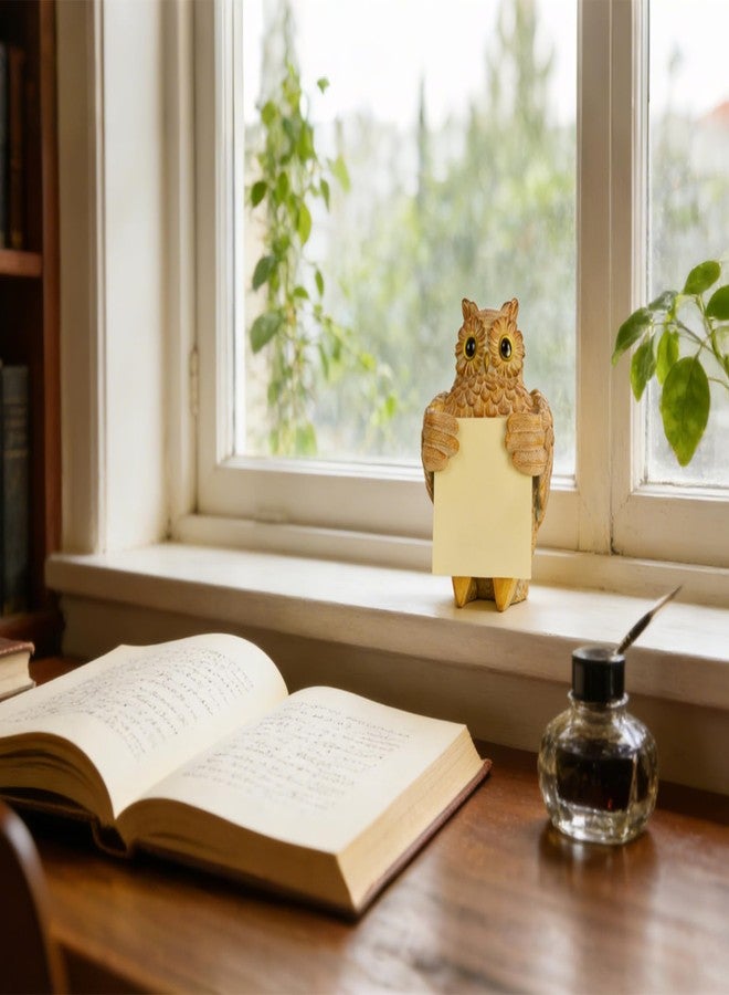 HORTIX Owl Pop-up Sticky Note Dispenser, Includes 1 Pad of 3x3 in Super Sticky Notes, 100 Sheets, Resin Cute Handmade Light Yellow Desk Holder for Office & Home - Image 5