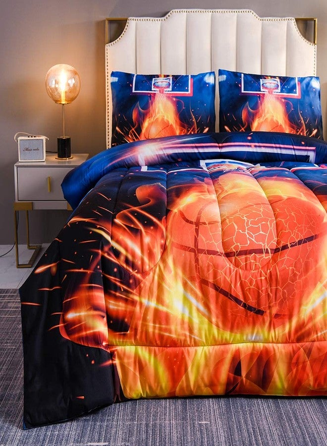 Btargot Basketball Fire Court Comforter Sets Full for Boys Teens, Ball Sports Games Print, Basketball Hoop Bedding Home Decor - Image 3