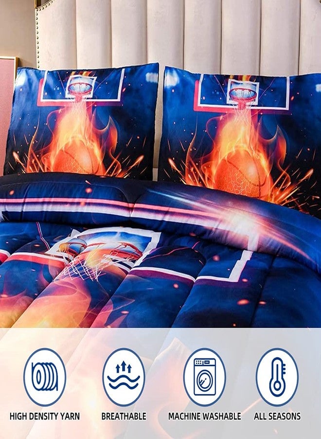 Btargot Basketball Fire Court Comforter Sets Full for Boys Teens, Ball Sports Games Print, Basketball Hoop Bedding Home Decor - Image 4