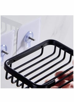 KASTWAVE Soap Holder Adhesive Soap Dish Sponge Holder for Bathroom Kitchen Sink No Drilling Wall Mounted Soap Saver Sponge Holder Aluminum Soap Holder (Black)  - Image 5