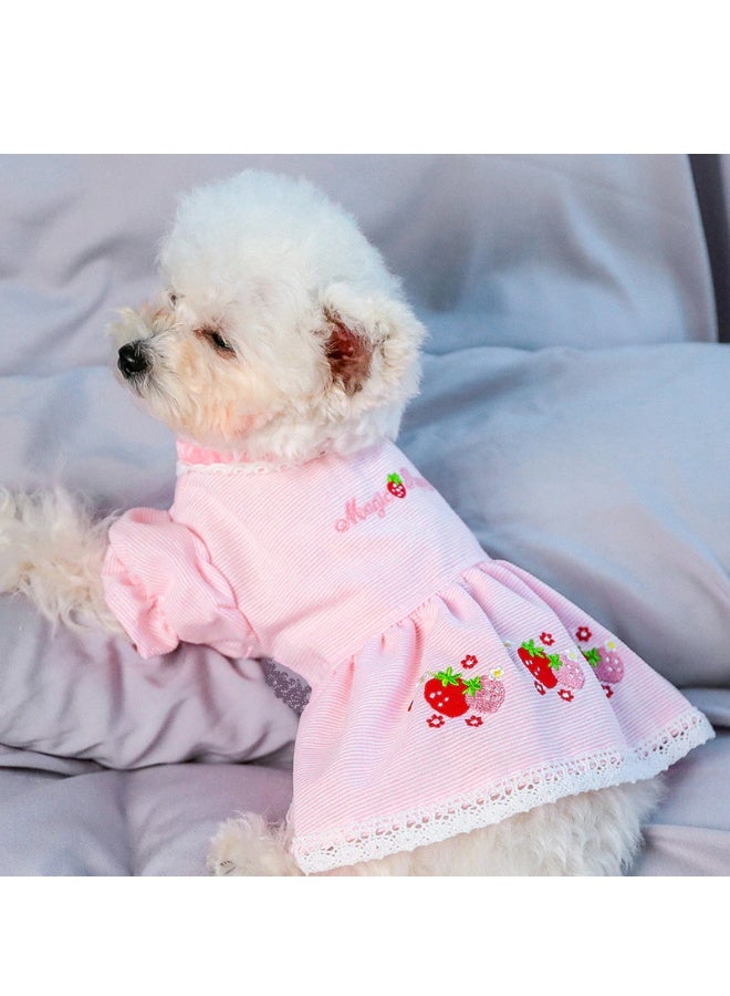 Sweet Cathy Pet Cat Dog Dress Apparel Clothes Pink Embroidered Cute Clothing Costume - Image 2