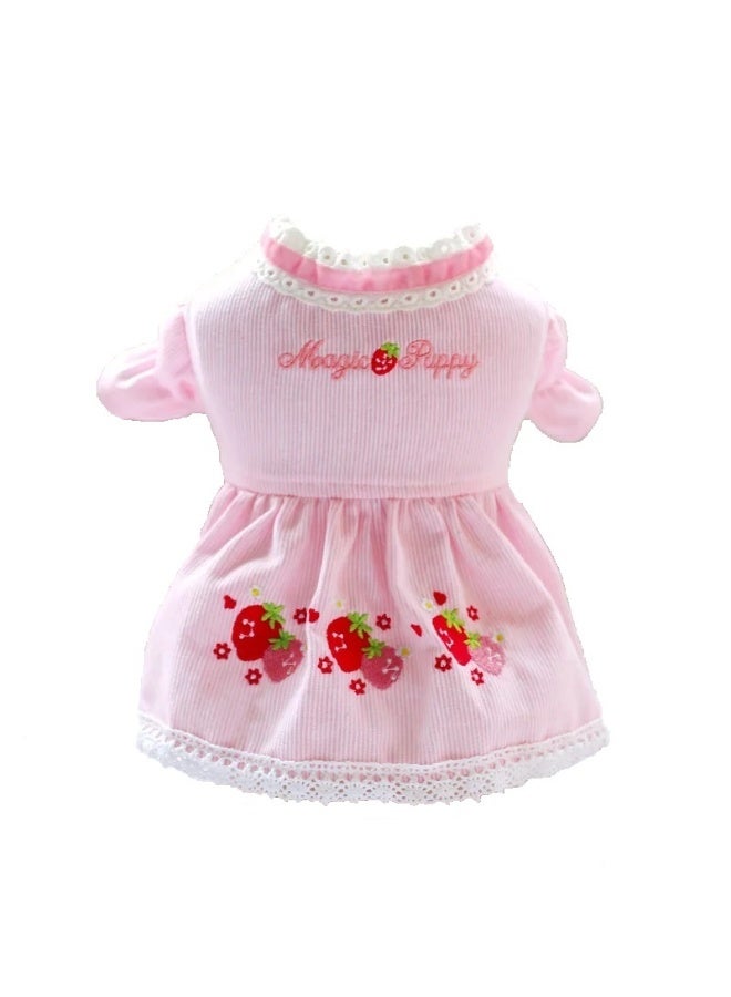 Sweet Cathy Pet Cat Dog Dress Apparel Clothes Pink Embroidered Cute Clothing Costume - Image 1