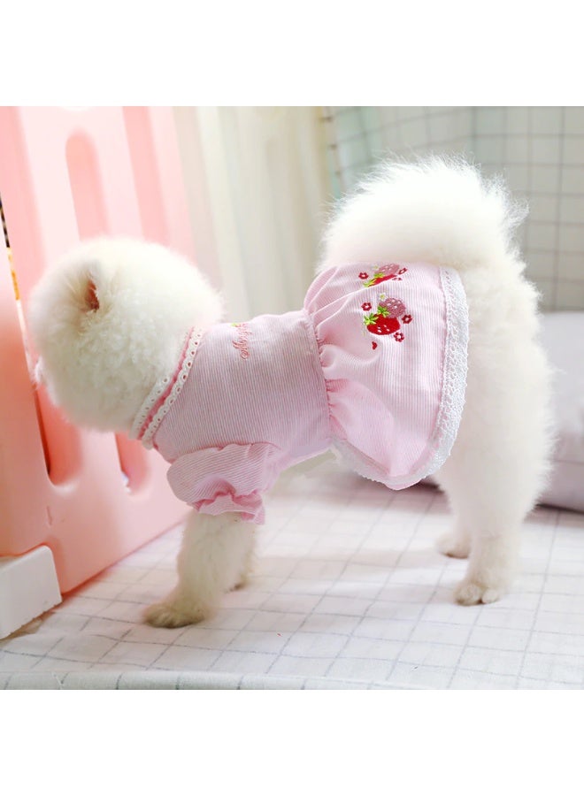 Sweet Cathy Pet Cat Dog Dress Apparel Clothes Pink Embroidered Cute Clothing Costume - Image 3
