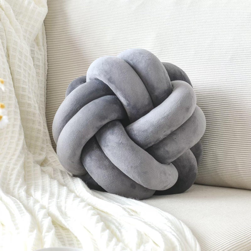 VBGYA Knot Pillow Ball Soft Home Decorative Throw Pillows Cushion Round Changeability Knotted Pillows Modern Home Handmade Cushions for Bedroom Sofa Couch 8 Inch Dark Gray