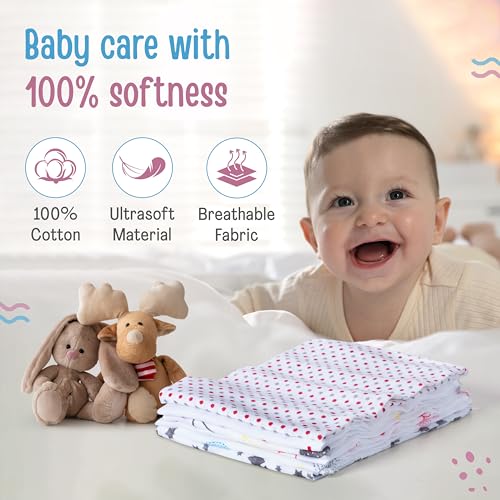 Luv Lap LuvLap Muslin Cotton Cloth Premium Baby Washcloth for New Born, Washable (22 cm x 22 cm), Reusable, Absorbent, Extra Soft Face Towels/Washcloth for Babies, Dots, Hearts Print, Pack of 6, Multicolour - Image 2