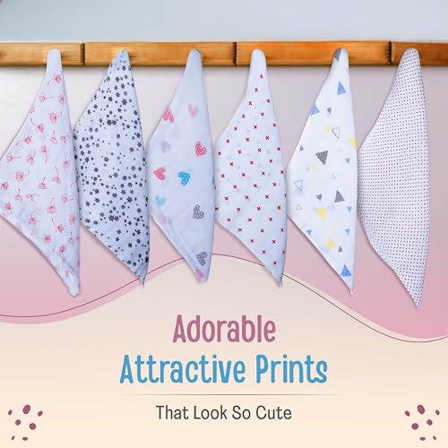 Luv Lap LuvLap Muslin Cotton Cloth Premium Baby Washcloth for New Born, Washable (22 cm x 22 cm), Reusable, Absorbent, Extra Soft Face Towels/Washcloth for Babies, Dots, Hearts Print, Pack of 6, Multicolour - Image 4