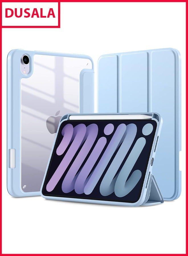 DUSALA Case for iPad mini 7 (A17 Pro, 7th Generation) 2024 / iPad mini 6 (6th Gen) 8.3 Inch with Pencil Holder, Slim Stand Protective Cover with Clear Transparent Back Shell for iPad mini 8.3 inch Tablet, Support Auto Wake/Sleep, (Blue) - Image 1