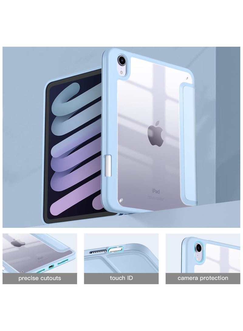 DUSALA Case for iPad mini 7 (A17 Pro, 7th Generation) 2024 / iPad mini 6 (6th Gen) 8.3 Inch with Pencil Holder, Slim Stand Protective Cover with Clear Transparent Back Shell for iPad mini 8.3 inch Tablet, Support Auto Wake/Sleep, (Blue) - Image 3