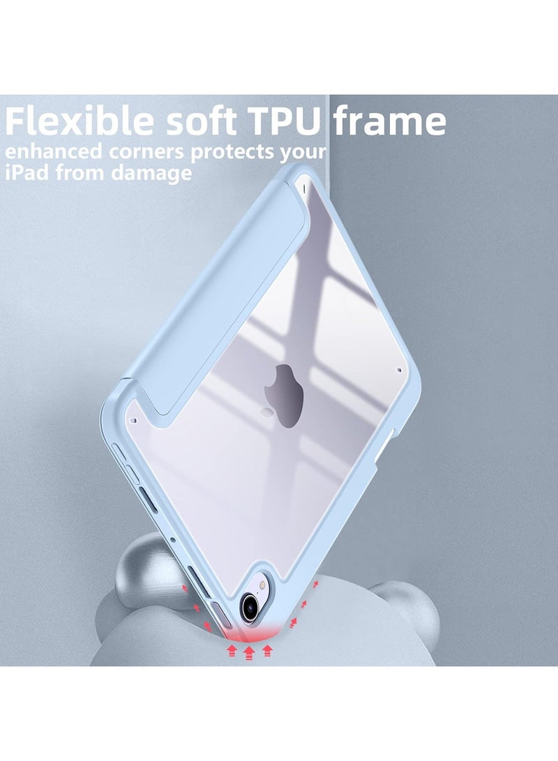 DUSALA Case for iPad mini 7 (A17 Pro, 7th Generation) 2024 / iPad mini 6 (6th Gen) 8.3 Inch with Pencil Holder, Slim Stand Protective Cover with Clear Transparent Back Shell for iPad mini 8.3 inch Tablet, Support Auto Wake/Sleep, (Blue) - Image 5