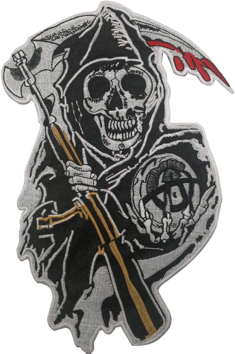Generic ODSS Sons of Anarchy Grim Reaper Motorcycle Biker Style Large Embroidered Sew-On Patch Applique for Clothing MC Vest Jackets Backpacks 12.6 x 8.3 inch  - Image 1