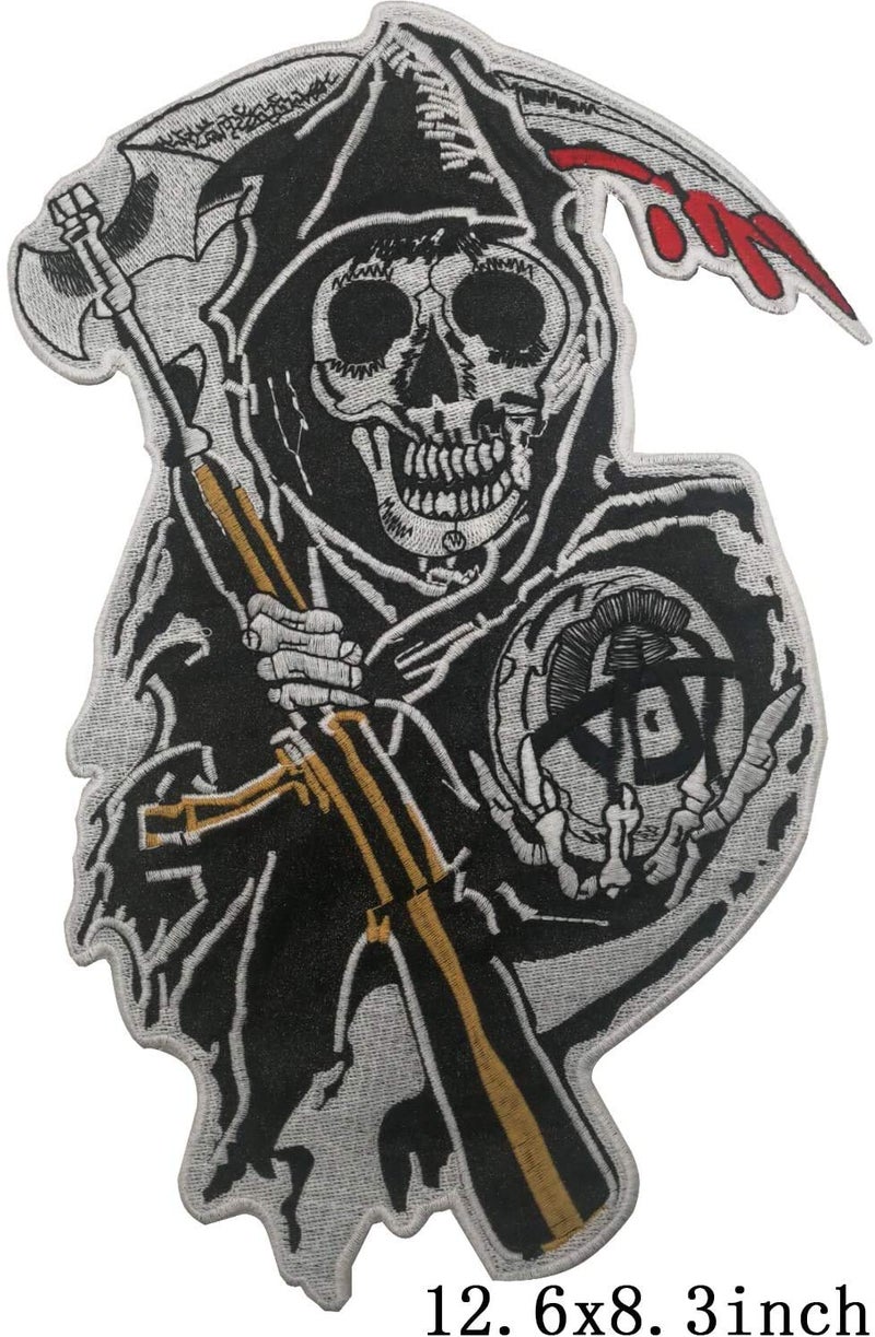 Generic ODSS Sons of Anarchy Grim Reaper Motorcycle Biker Style Large Embroidered Sew-On Patch Applique for Clothing MC Vest Jackets Backpacks 12.6 x 8.3 inch  - Image 2