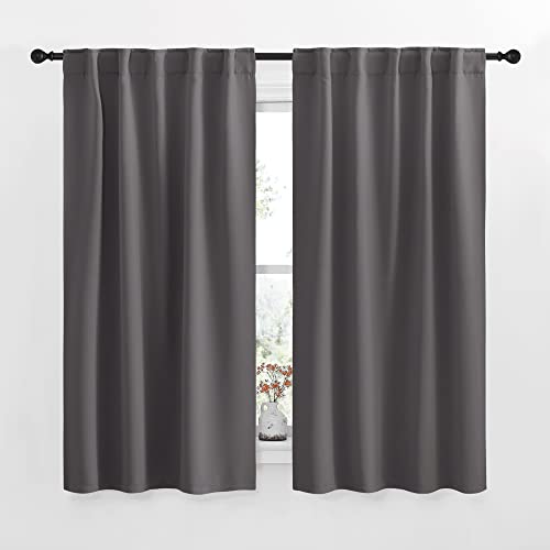 NICETOWN Blackout Curtain Panels for Living Room  Grey Color 42x63 Inch 2 Panels Set Thermal Insulated Room Darkening Blackout DrapesDraperies with Rod Pocket  Back Tab for Window