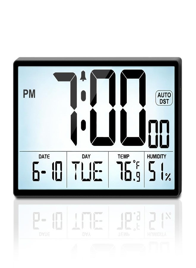 QINYUNE Adjustable Backlight 9'' Narrow Bezel Digital Wall Clock - Dual Power Supply(Batteries / Plug in), Temp/Humidity, Auto DST, Large 2⅝'' Digits, 5-Level Volume Alarm - Wall Mount/Desktop for Home Office - Image 1