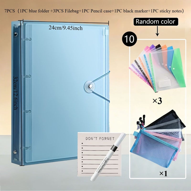 1. حافظة بلاستيكية شفافة زرقاء بحجم A4 (PP) - Image 1