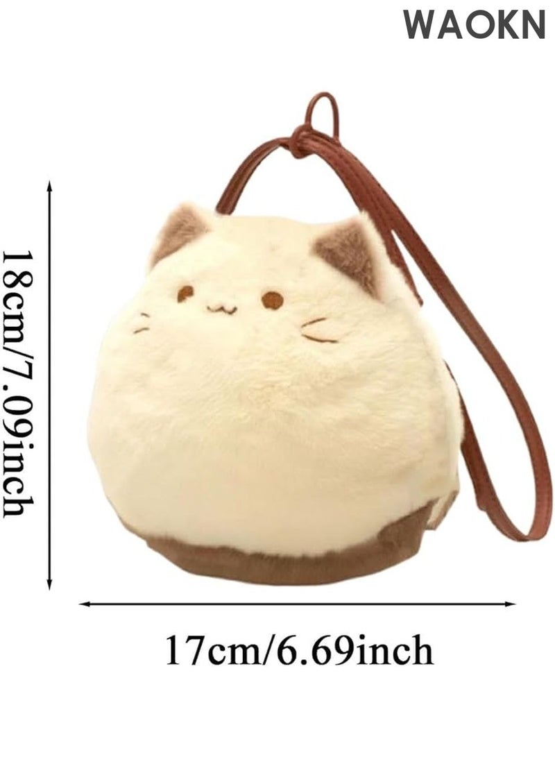 WAOKN Adorable Plush Cat Messenger Bag for Women - Cute Animal Toy Purse with Coin Wallet & Cosmetic Pouch | Multi-Functional Fuzzy Feline Shoulder Bag, Kawaii Cat Lover Gift, Soft Plushie Crossbody Bag for Girls - Image 2