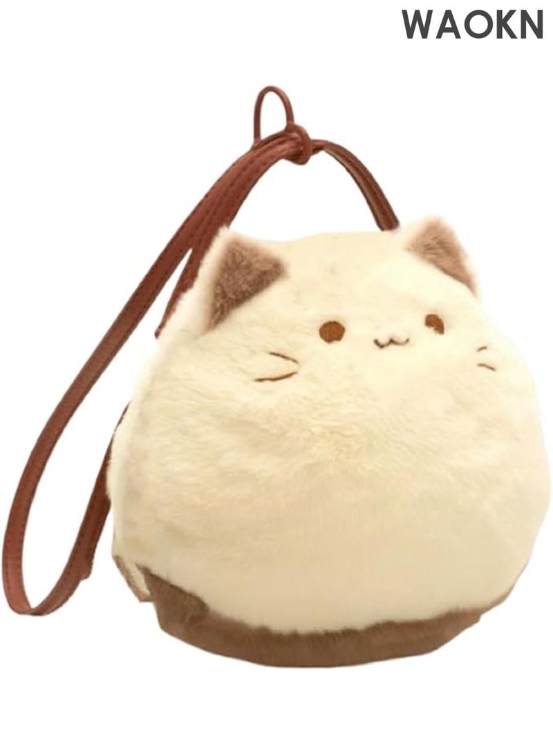 WAOKN Adorable Plush Cat Messenger Bag for Women - Cute Animal Toy Purse with Coin Wallet & Cosmetic Pouch | Multi-Functional Fuzzy Feline Shoulder Bag, Kawaii Cat Lover Gift, Soft Plushie Crossbody Bag for Girls - Image 4