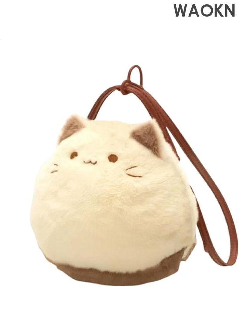 WAOKN Adorable Plush Cat Messenger Bag for Women - Cute Animal Toy Purse with Coin Wallet & Cosmetic Pouch | Multi-Functional Fuzzy Feline Shoulder Bag, Kawaii Cat Lover Gift, Soft Plushie Crossbody Bag for Girls - Image 1