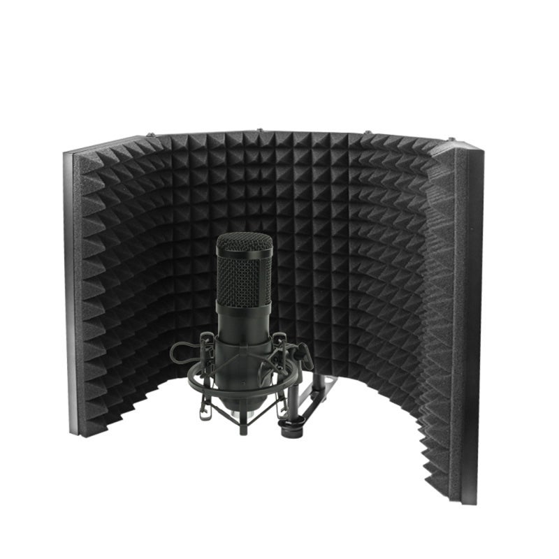Acoustic Isolation Microphone Shield: Black 5-panel Foldable Design - Adjustable Angle High-density Sponge Sound Absorbing Vocal Recording Panel for Desktop or Stand-mounted Vocal Recording - Image 2