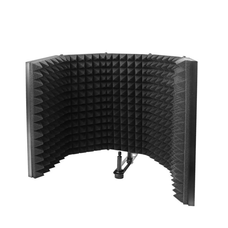 Acoustic Isolation Microphone Shield: Black 5-panel Foldable Design - Adjustable Angle High-density Sponge Sound Absorbing Vocal Recording Panel for Desktop or Stand-mounted Vocal Recording - Image 1