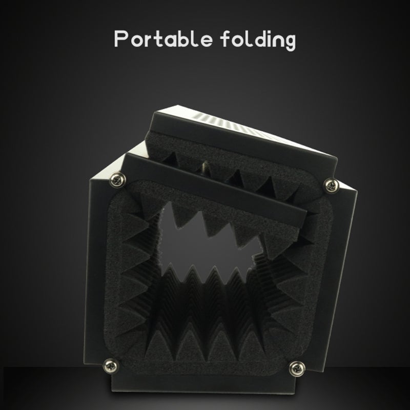 Acoustic Isolation Microphone Shield: Black 5-panel Foldable Design - Adjustable Angle High-density Sponge Sound Absorbing Vocal Recording Panel for Desktop or Stand-mounted Vocal Recording - Image 5