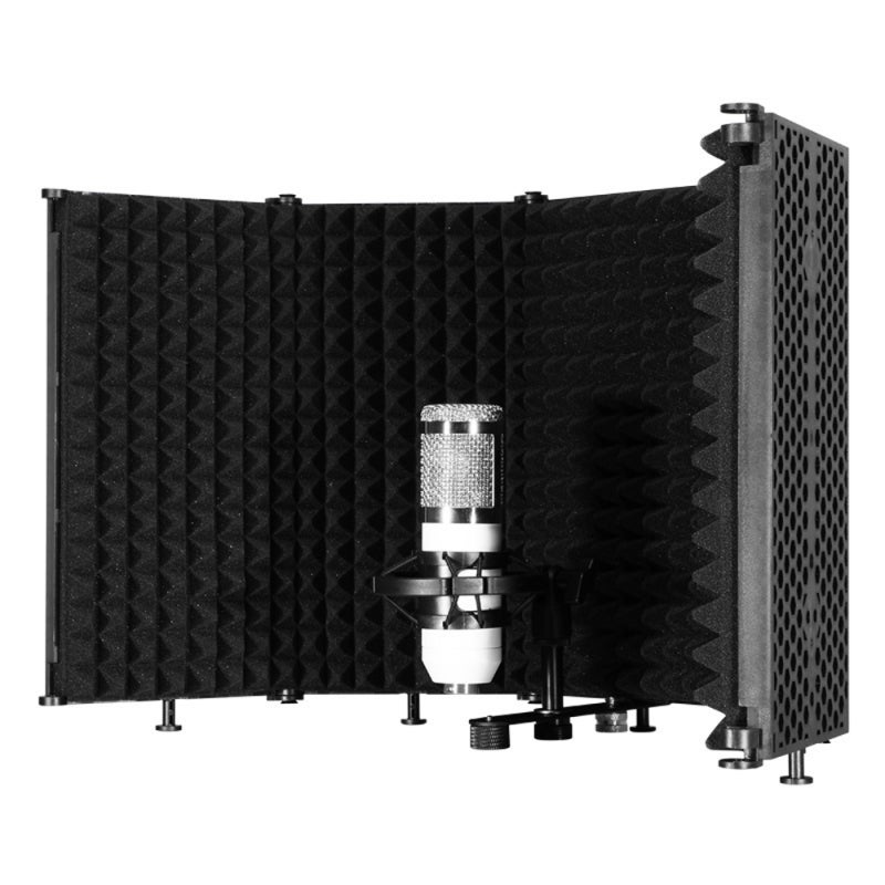 Acoustic Isolation Microphone Shield: Black 5-panel Foldable Design - Adjustable Angle High-density Sponge Sound Absorbing Vocal Recording Panel for Desktop or Stand-mounted Vocal Recording - Image 3