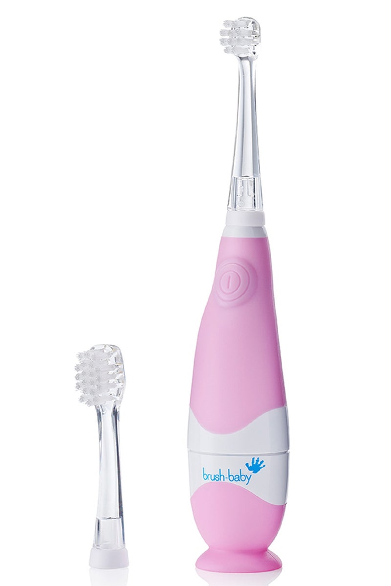 برش بيبي فرشاة أسنان كهربائية للأطفال بيبي سونيك باللون الوردي – إضاءة LED، رأسين للفرشاة، شعيرات ناعمة، مؤقت دقيقتين - Image 1