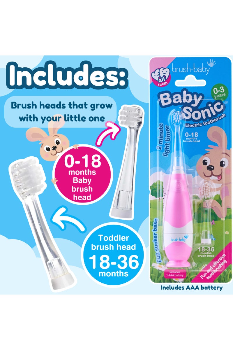 برش بيبي فرشاة أسنان كهربائية للأطفال بيبي سونيك باللون الوردي – إضاءة LED، رأسين للفرشاة، شعيرات ناعمة، مؤقت دقيقتين - Image 3