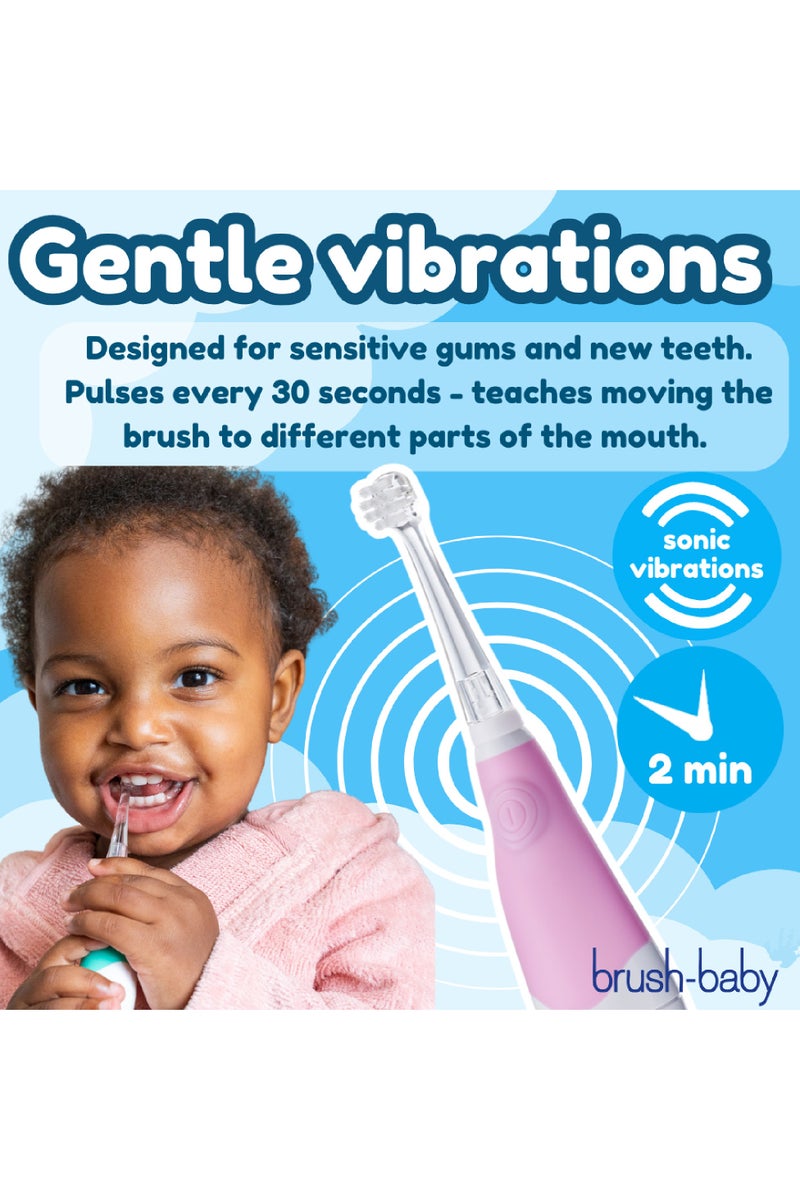 برش بيبي فرشاة أسنان كهربائية للأطفال بيبي سونيك باللون الوردي – إضاءة LED، رأسين للفرشاة، شعيرات ناعمة، مؤقت دقيقتين - Image 4