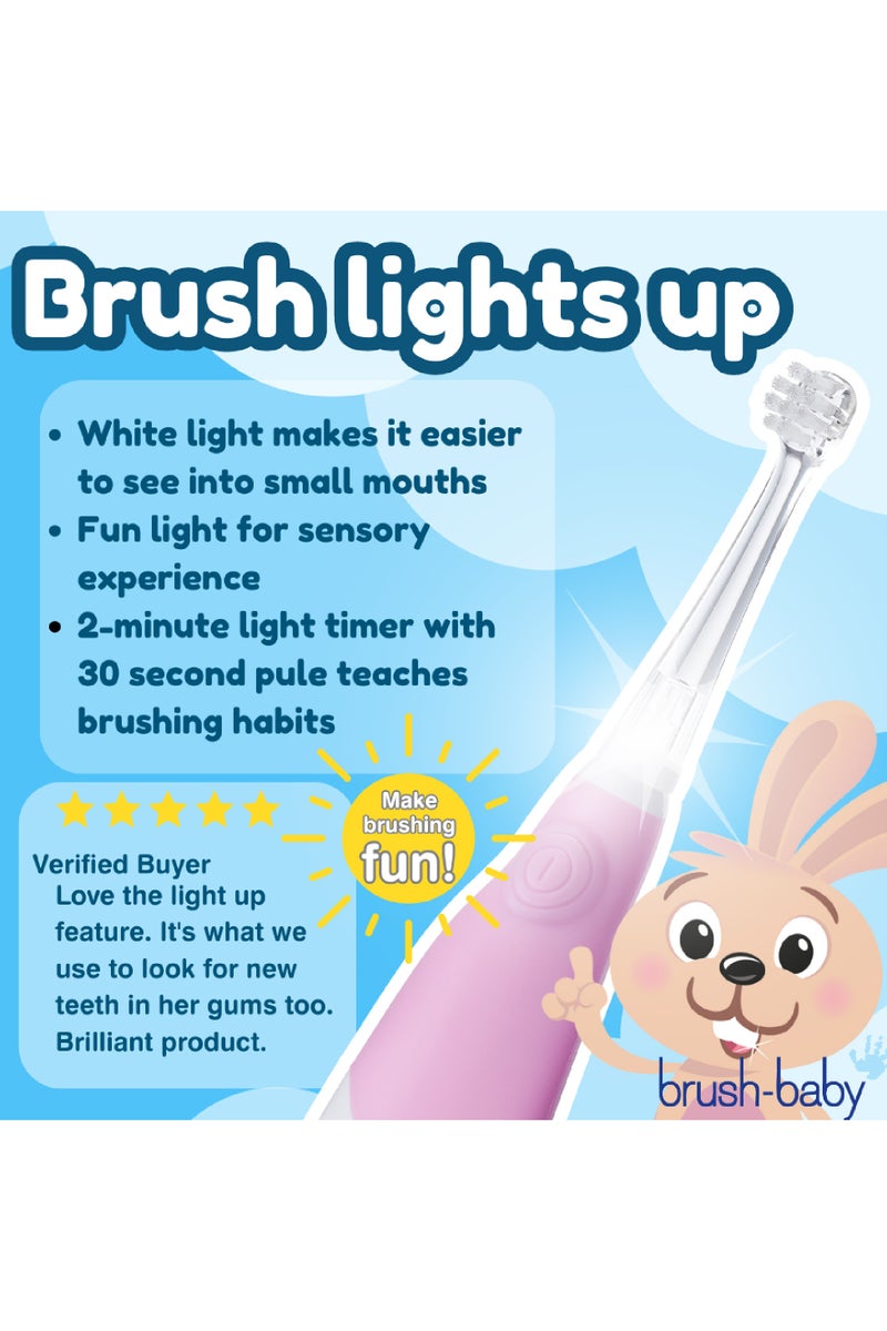 برش بيبي فرشاة أسنان كهربائية للأطفال بيبي سونيك باللون الوردي – إضاءة LED، رأسين للفرشاة، شعيرات ناعمة، مؤقت دقيقتين - Image 5