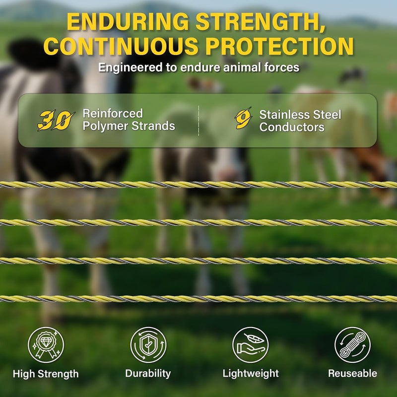 HOKINETY HOKENITY Electric Fence Wire 1650Ft 500M- 9 Stainless Steel Strands Polywire for Reliable Conductivity - Electric Fence Poly Wire for Portable Livestock Fencing - Image 4