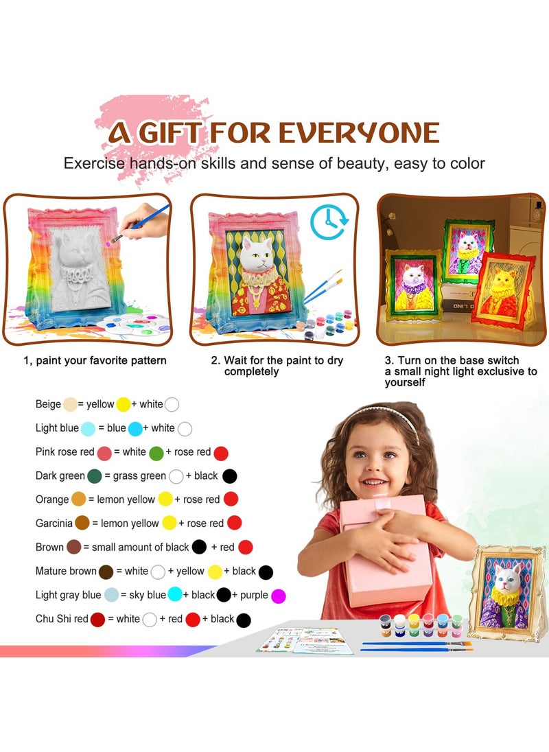 LKTOCAFT - Paint Your Cat Photo Frame Lamp Art Craft Kits, Party Favors for Kids DIY Toys Night Light, Art Supplies Painting Kit for Kids Ages 6-12, Boys Girls Birthday Gift - Image 1