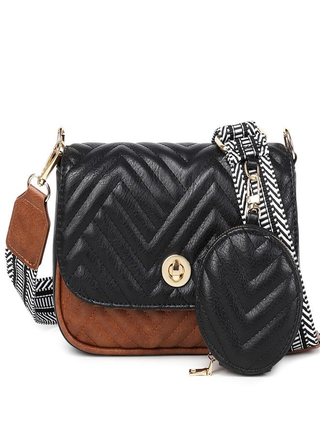 JEEHAN Quilted Crossbody Bags for women Designer Shoulder Handbags Small Purse, Black, Quilted Crossbody Bags for Women - Image 1