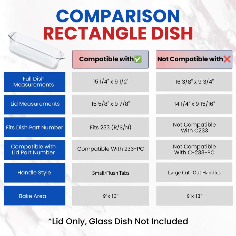 MRX Solutions Replacement Lid fits Pyrex 9x13 233 Glass Casserole Baking Dish Container with Tab Handles, for 3-Quart Model 233-PC (Blue) - Image 3