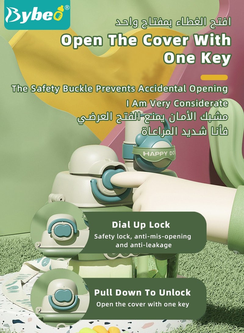 بيبو زجاجة مياه للأطفال، كوب ماء للأطفال الصغار مزود بقشّة مع حجرة مزدوجة للشرب، كوب شرب محمول مع حزام للكتف ومجموعة تنظيف الزجاجة للأطفال الصغار والكبار في الأماكن المغلقة والرياضات الخارجية والسفر - Image 4