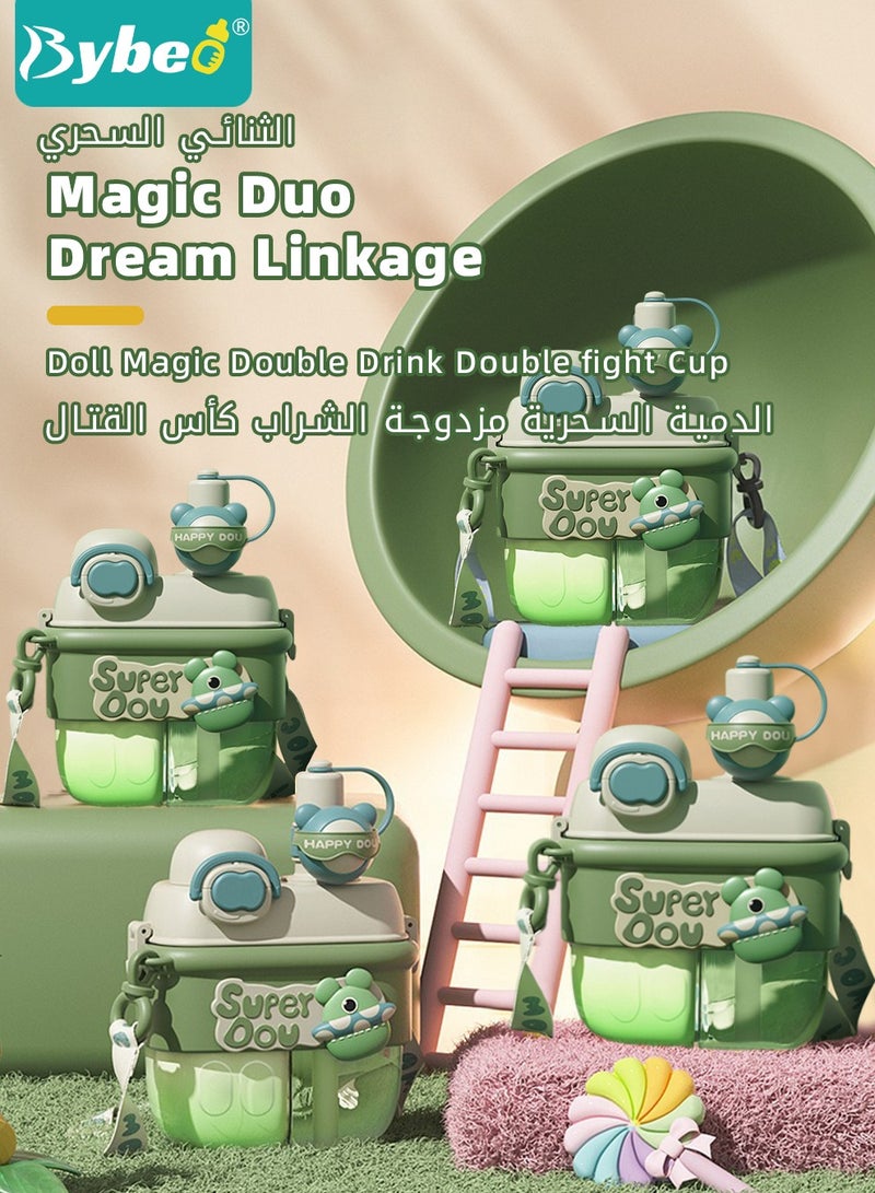 بيبو زجاجة مياه للأطفال، كوب ماء للأطفال الصغار مزود بقشّة مع حجرة مزدوجة للشرب، كوب شرب محمول مع حزام للكتف ومجموعة تنظيف الزجاجة للأطفال الصغار والكبار في الأماكن المغلقة والرياضات الخارجية والسفر - Image 5