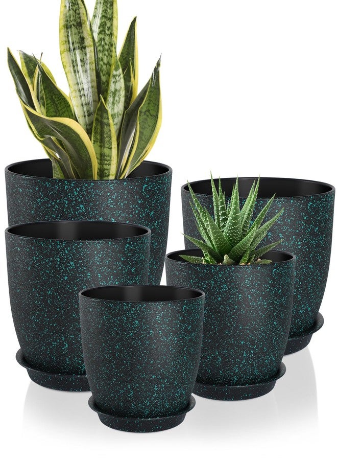 YNNICO Plant Pots 10/9/8/7.5/7 Inch Set of 5, Flower Pots with Multi Mesh Drainage Holes, Planters for Indoor Outdoor Garden Plants and Flowers(Green Speckles - Image 1