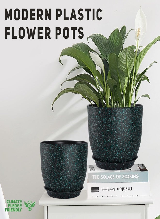 YNNICO Plant Pots 10/9/8/7.5/7 Inch Set of 5, Flower Pots with Multi Mesh Drainage Holes, Planters for Indoor Outdoor Garden Plants and Flowers(Green Speckles - Image 4