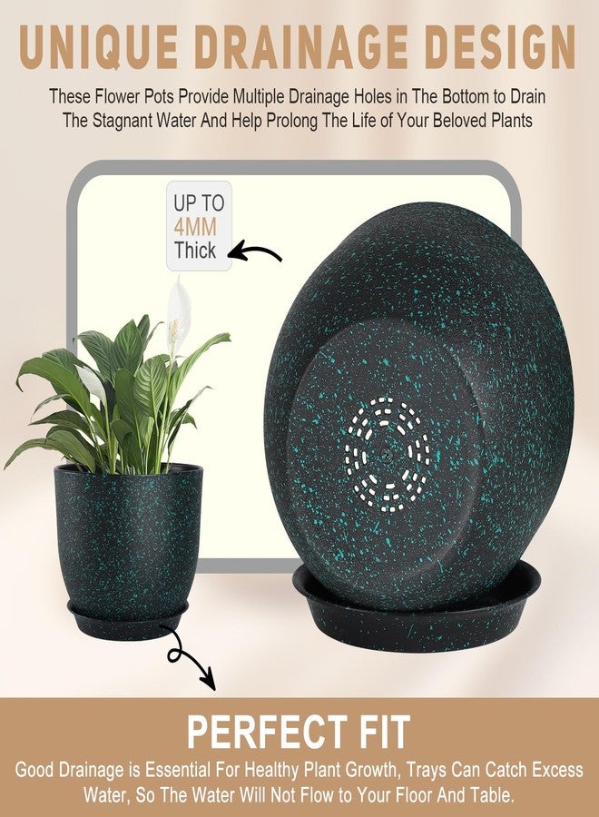 YNNICO Plant Pots 10/9/8/7.5/7 Inch Set of 5, Flower Pots with Multi Mesh Drainage Holes, Planters for Indoor Outdoor Garden Plants and Flowers(Green Speckles - Image 3
