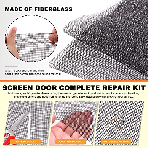 Tanstic 7Pcs Window Screen Mesh and Screen Door Repair Tools Kit, 47''W X 98''L Fiberglass Screen Door Replacement Mesh with Spline Rolling Tool and Screen Retainer Spline (Black) - Image 3