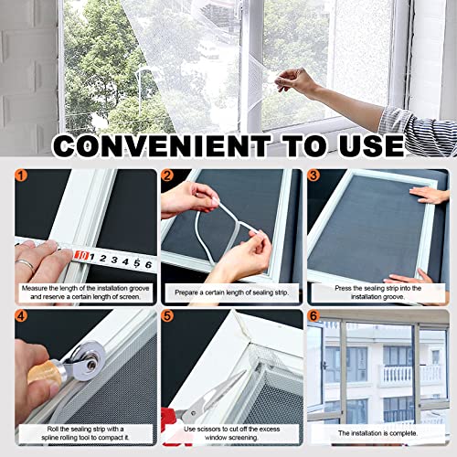 Tanstic 7Pcs Window Screen Mesh and Screen Door Repair Tools Kit, 47''W X 98''L Fiberglass Screen Door Replacement Mesh with Spline Rolling Tool and Screen Retainer Spline (Black) - Image 5
