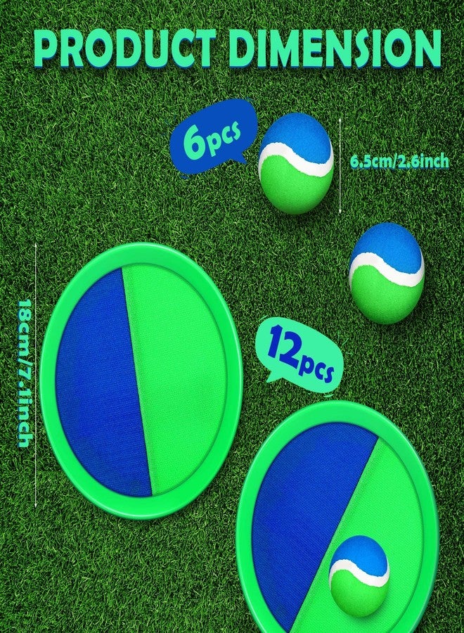 Charniol Kids Toys Toss and Catch Game Set Beach Game Outdoor Ball Sports Games Toss and Catch Ball Nylon Toys for Kids Adults(Blue Green,12 Paddles 6 Balls) - Image 2