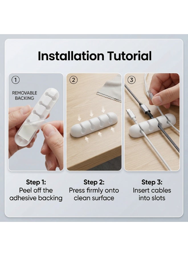 مجموعة 5 قطع من مشابك تنظيم الكابلات من السيليكون، منظم أسلاك لاصق ذاتي بفتحات 1/2/3/5/7، مناسب لكابلات الشحن والكمبيوتر للمنزل والمكتب (بنفسجي) - Image 2