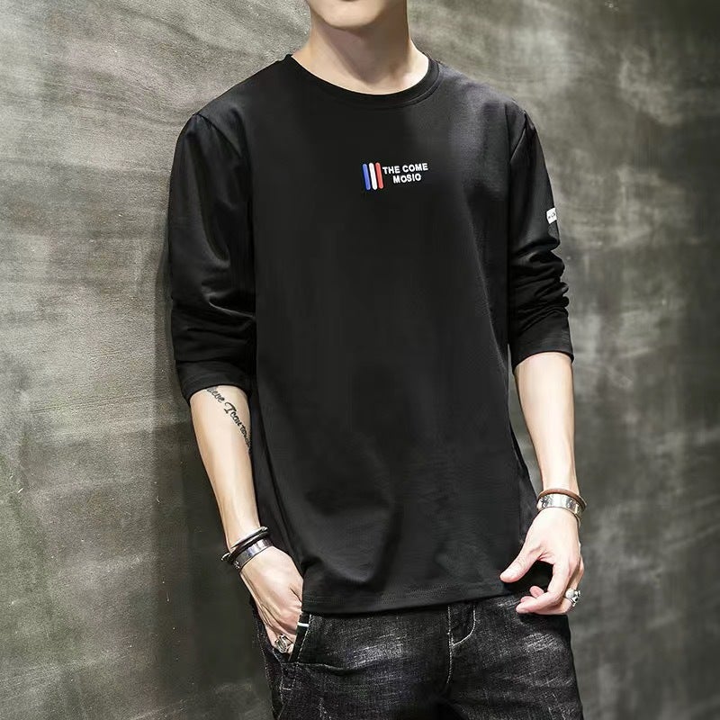 Long-Sleeved T-Shirt Men'S Slim-Fit Plus Size Fatty Plus Plus Size Stretch Korean-Style Printed T-Shirt Round Neck Base Top - Image 2