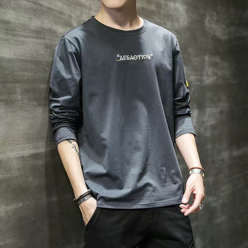Long-Sleeved T-Shirt Men'S Slim-Fit Plus Size Fatty Plus Plus Size Stretch Korean-Style Printed T-Shirt Round Neck Base Top - Image 1